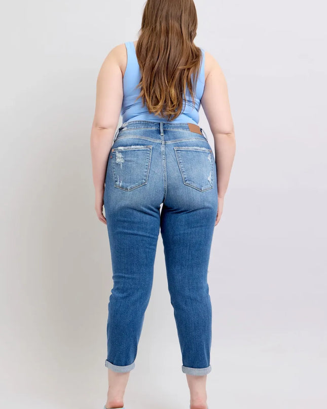 Judy Blue Full Size Button Fly Distressed Jeans with Pockets Plus Size