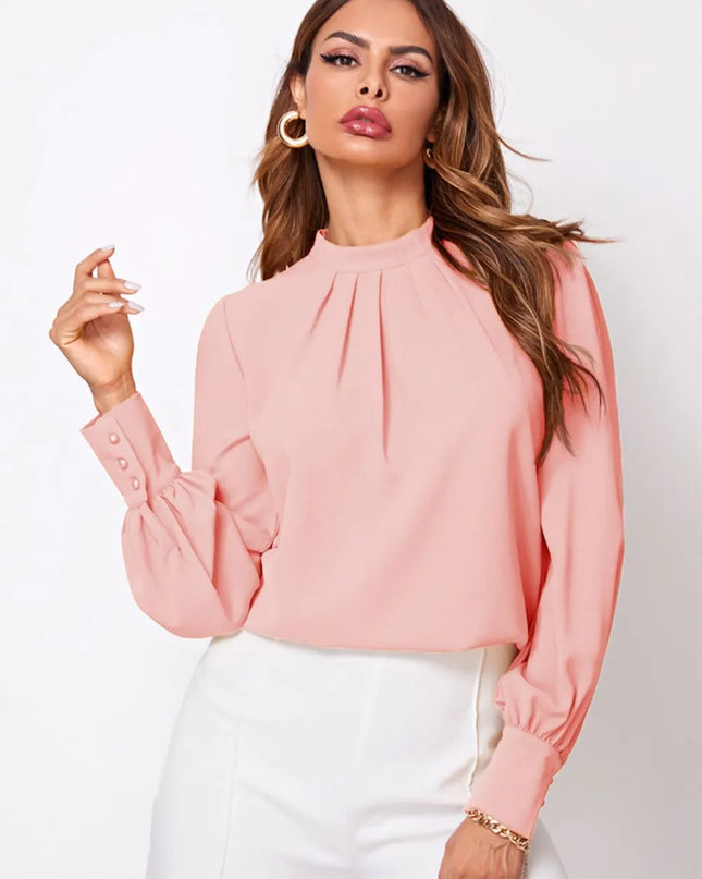 Ruched Mock Neck Long Sleeve Blouse 