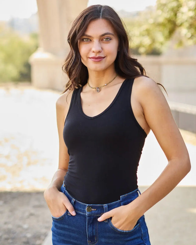 Zenana Racerback Tank Bodysuit Black