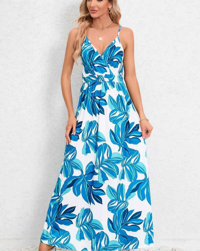 Printed Surplice Maxi Cami Dress