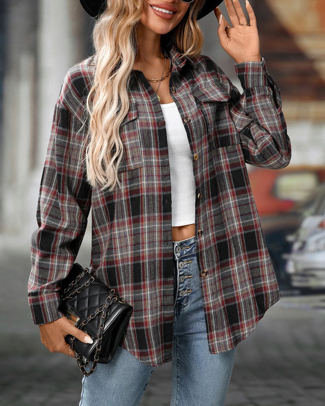 Oversized Plaid Button-Up Shirt