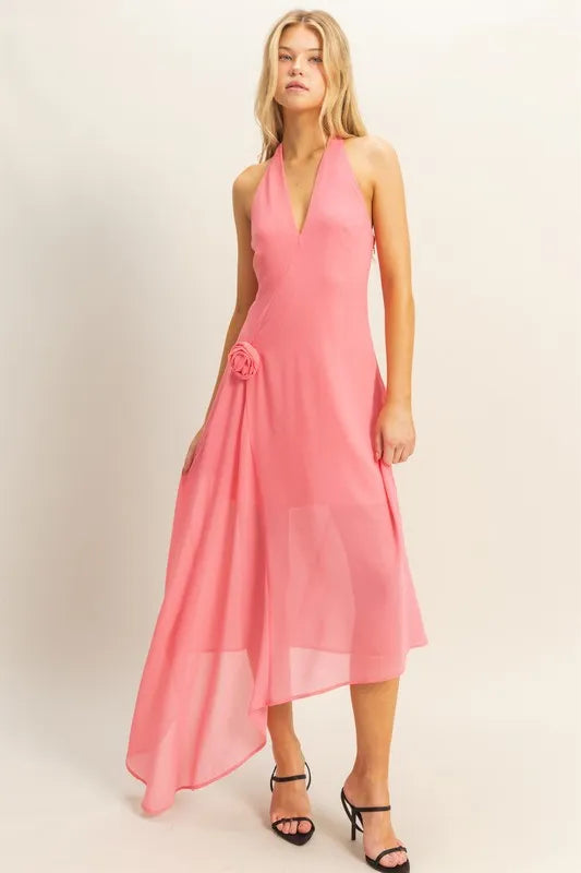 HYFVE Chiffon Halter Asymmetrical Hem Dress 