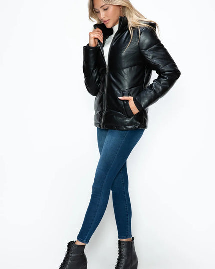 How Dare U Pocketed Zip Up Puffer Jacket with Removable Hood