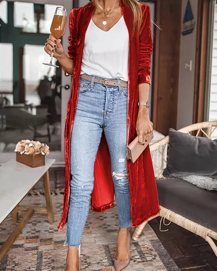 Open Front Long Sleeve Coat Burgundy