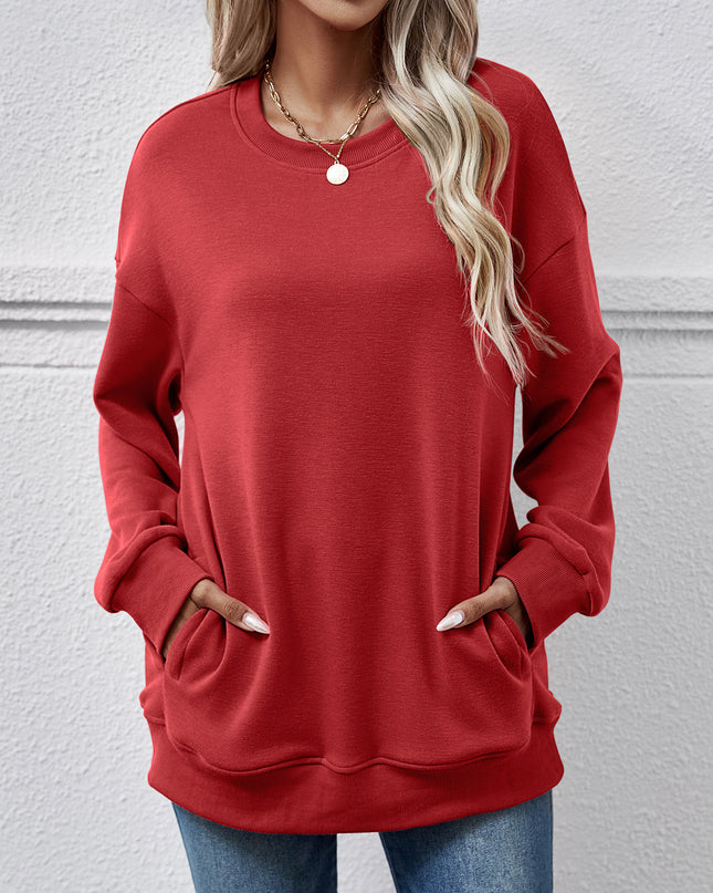 Dropped Shoulder Sweatshirt with Pockets Deep Red
