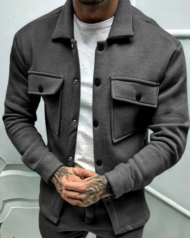 Men's Full Size Button Up Long Sleeve Jacket Plus Size Dark Gray