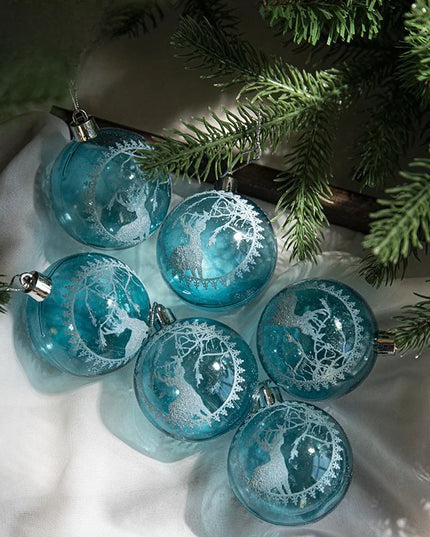 Transparent Acrylic Painted Ball Christmas Ball Decoration Pendant Hanging Ball Ornament Christmas Snow Globe Blue Elk 6 60g