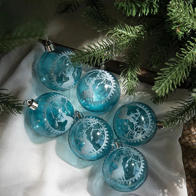 Transparent Acrylic Painted Ball Christmas Ball Decoration Pendant Hanging Ball Ornament Christmas Snow Globe Blue Elk 6 60g