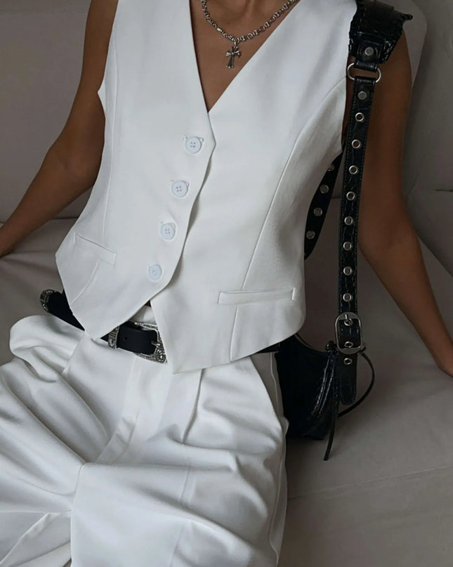 V-Neck Vest and Pants Two-Piece Blazer Set