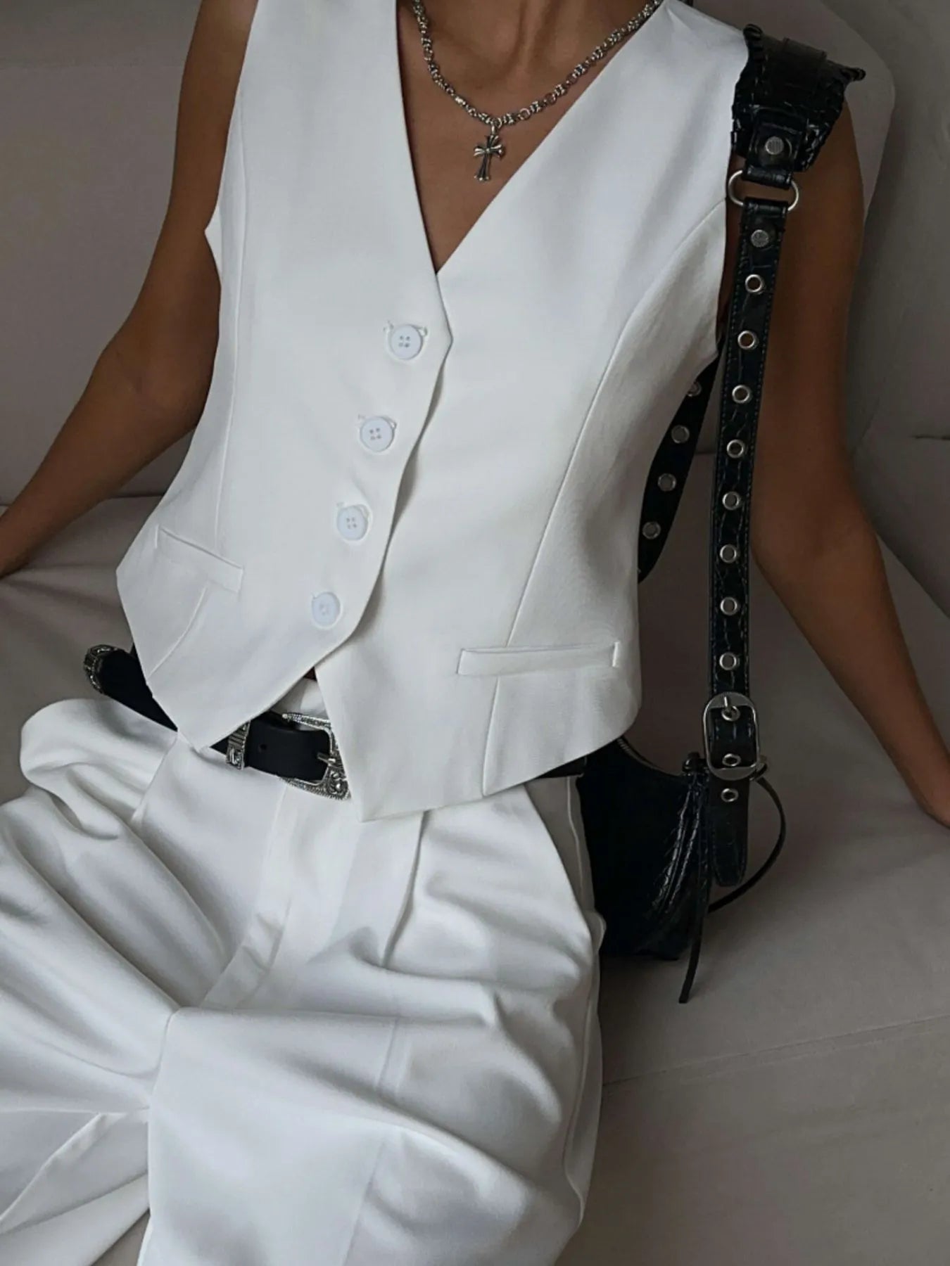 V-Neck Vest and Pants Two-Piece Blazer Set