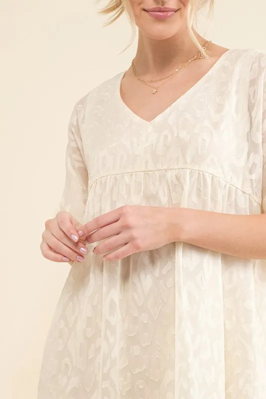 And The Why Woven Leopard Baby Doll Roll-Sleeve Casual Dress