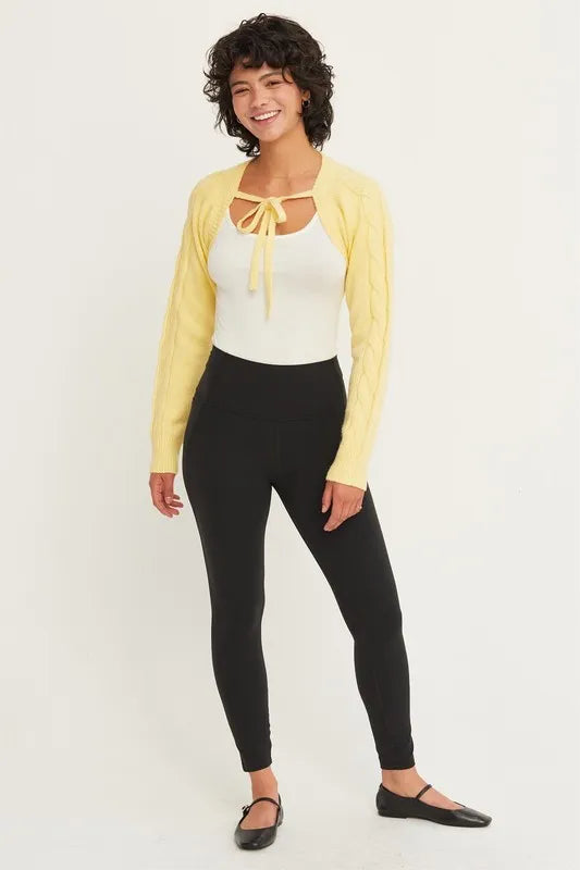 HYFVE Cable-Knit Tie-Front Shrug CREAMY YELLOW