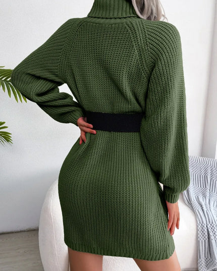 Decorative Button Turtleneck Sweater Dress