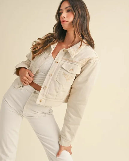 MABLE Embroidered Quilted Cropped Jacket