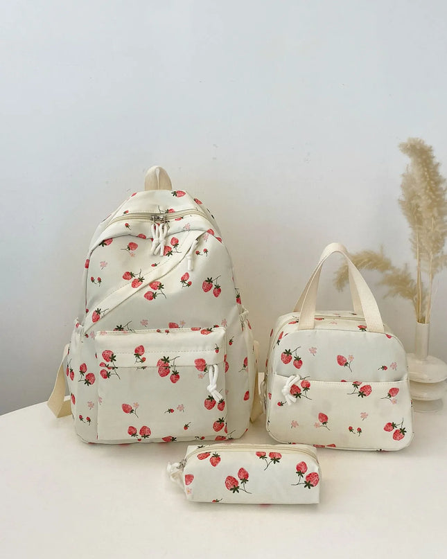 3-Piece Strawberry Print Canvas Bag Set 