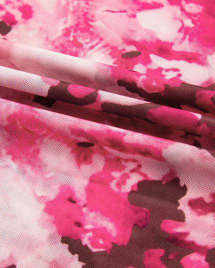 Floral Mesh Flounce Sleeve Mock Neck Blouse