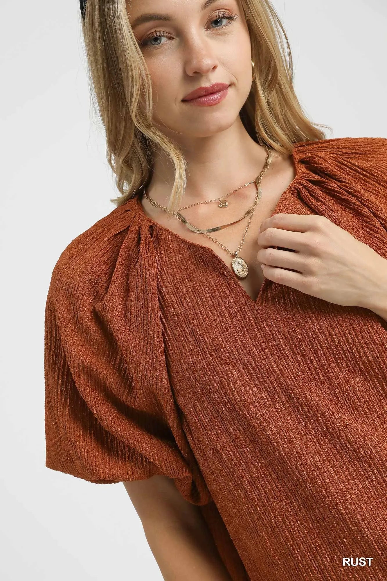 Umgee Textured Flutter Sleeve Notch Neck Top