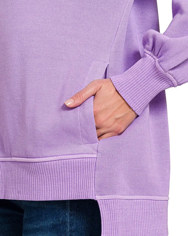 Zenana Pigment Dye Fleece Hi-low Hem Sweatshirt With Pocket