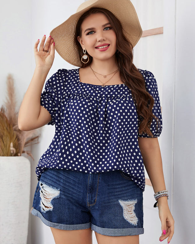 Honey Plus Size Polka Dot Square Neck Blouse