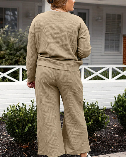 Double Take Full Size Textured Long Sleeve Top and Drawstring Pants Set