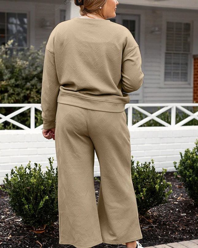 Double Take Full Size Textured Long Sleeve Top and Drawstring Pants Set