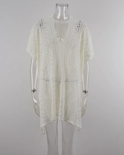 Angel Wings Cutout V-Neck Cover-Up with Tassel 