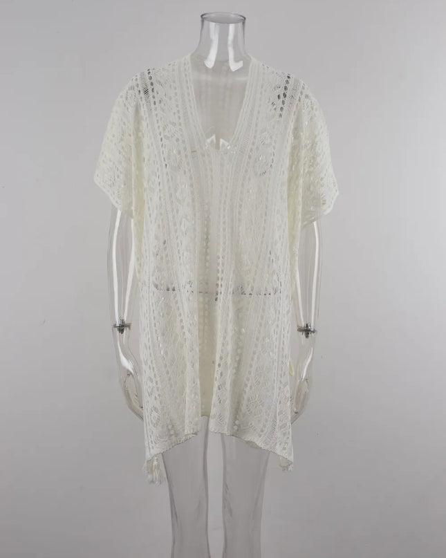 Angel Wings Cutout V-Neck Cover-Up with Tassel 