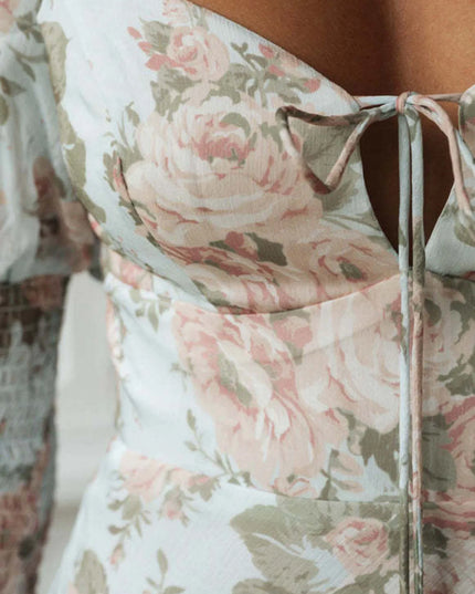 Floral Print Sweetheart Neck Mini Dress 