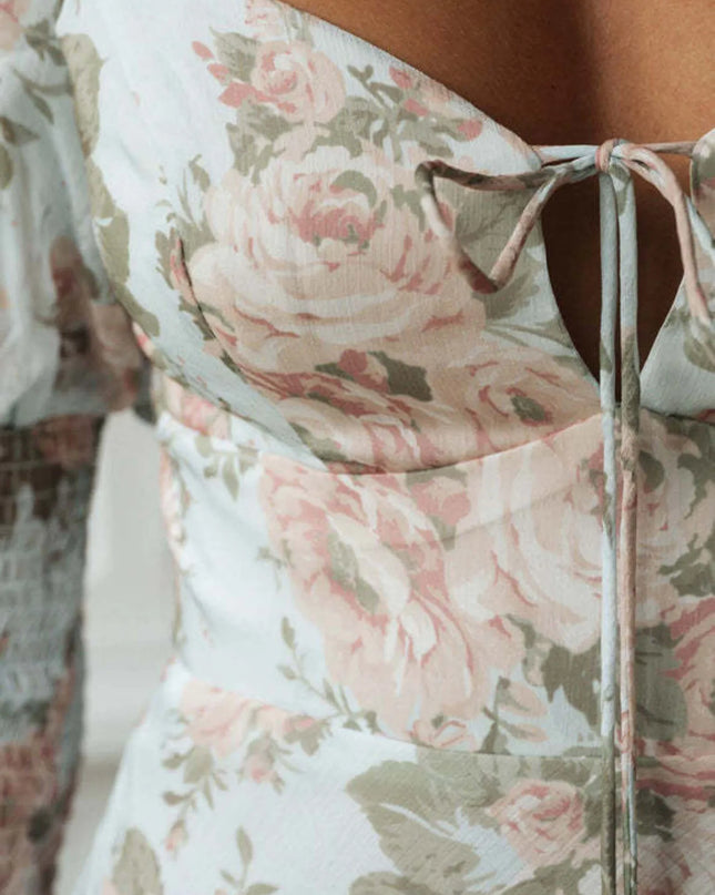 Floral Print Sweetheart Neck Mini Dress 