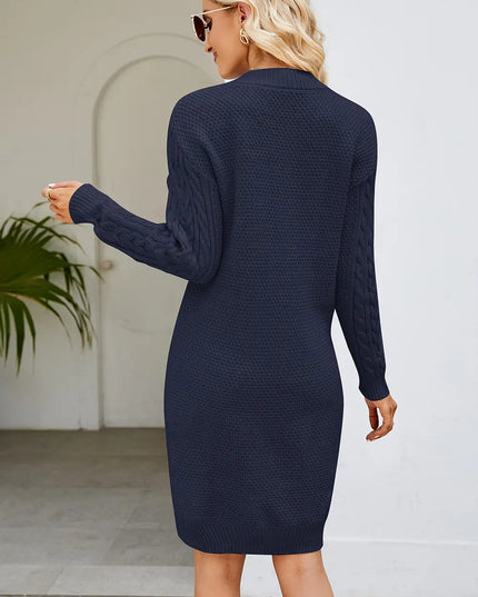 Cable-Knit Long Sleeve Sweater Dress