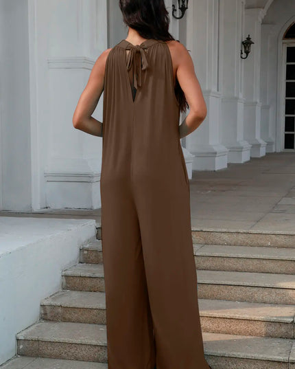 Double Take Full Size Tie Back Cutout Sleeveless Jumpsuit