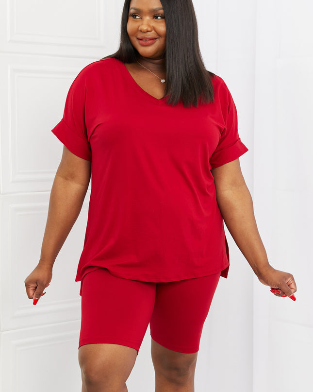 Zenana Full Size Quiet Moments Brushed Lounge Set in Burgundy Burgundy