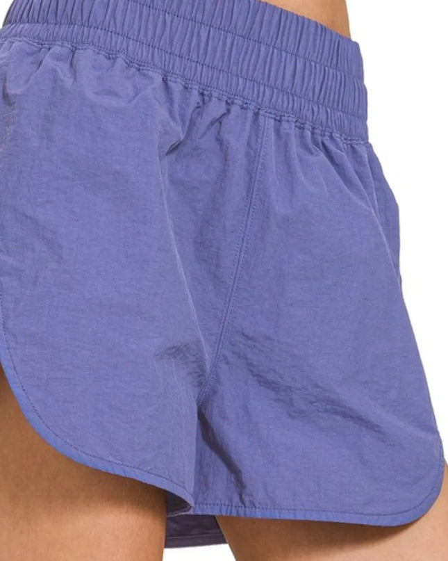 Zenana Windbreaker Smocked Waistband Running Shorts 