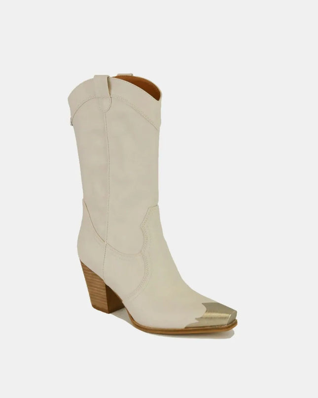 Beast Fashion Metal-Toe Block Heel Ankle Boots