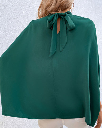 Perfee Tie Back Mock Neck Blouse