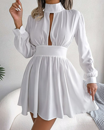 Cutout Turtleneck A-Line Mini Dress White