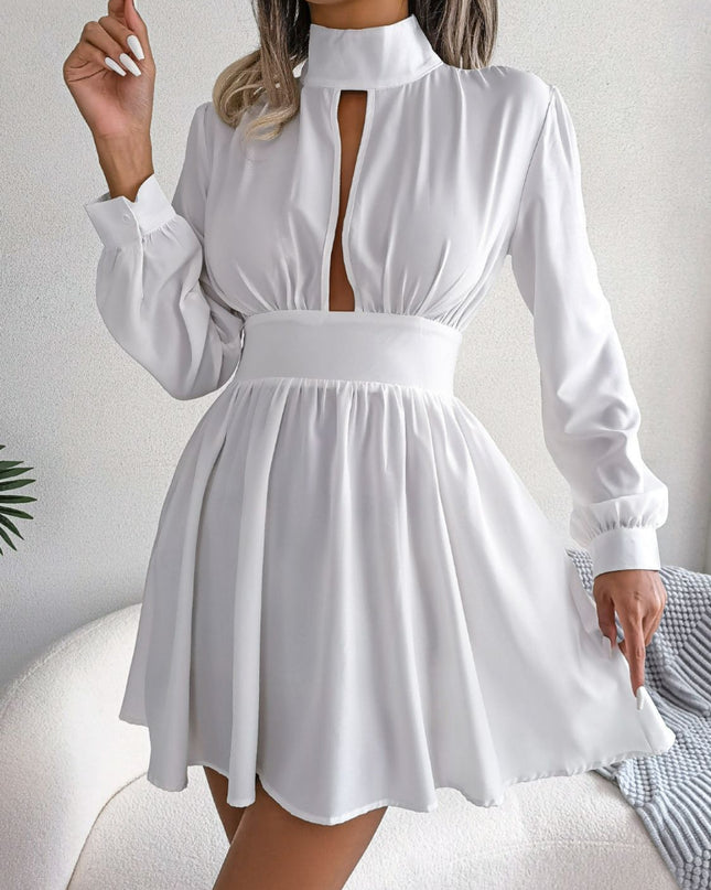 Cutout Turtleneck A-Line Mini Dress White