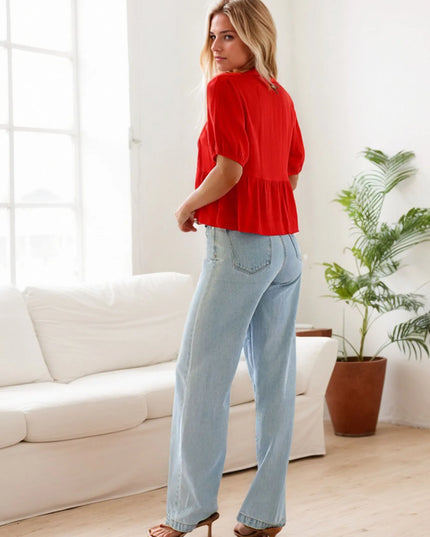 Tie-Front Short Sleeve Blouse