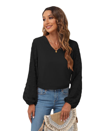 Swiss Dot Balloon Sleeve Blouse