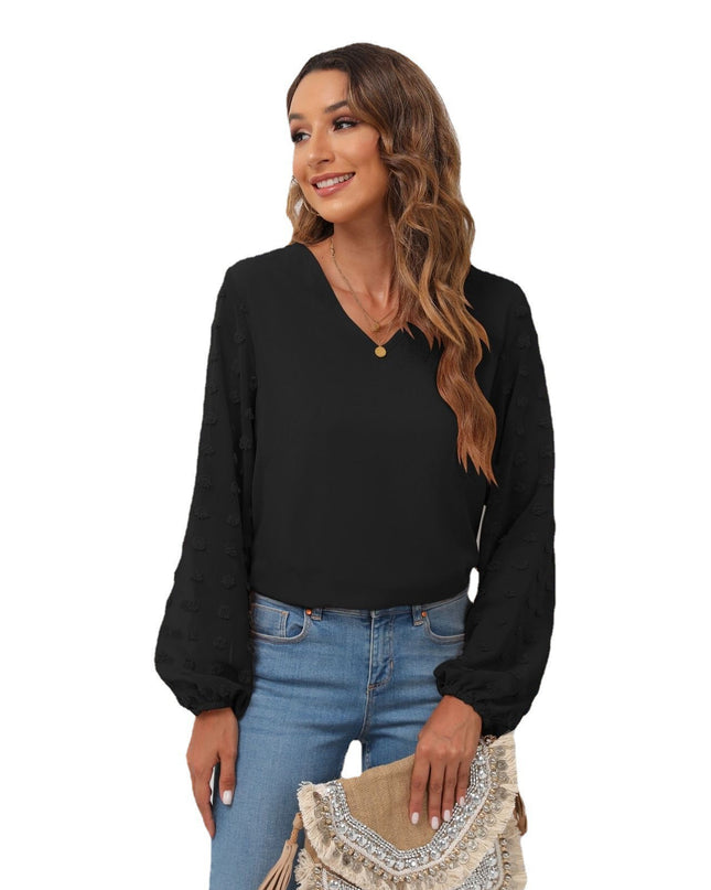 Swiss Dot Balloon Sleeve Blouse