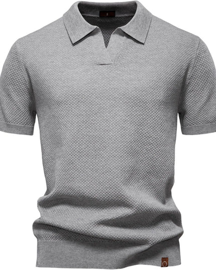 Men's Classic Textured Short Sleeve Polo Shirt Gray