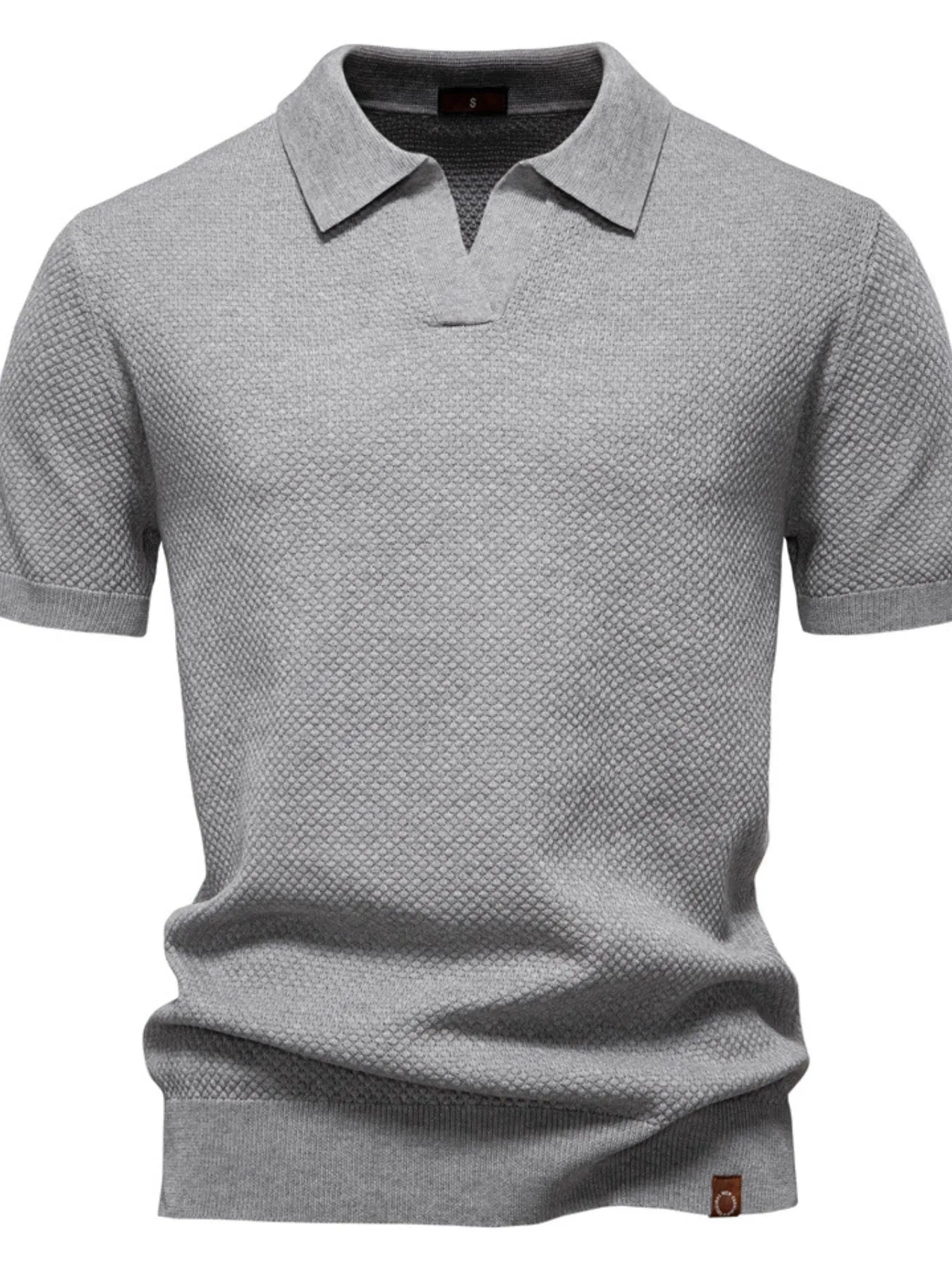 Men's Classic Textured Short Sleeve Polo Shirt Gray