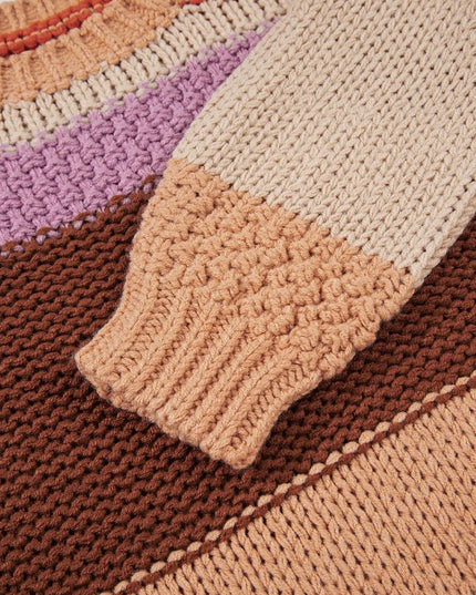 Colorblock Striped Round Neck Sweater