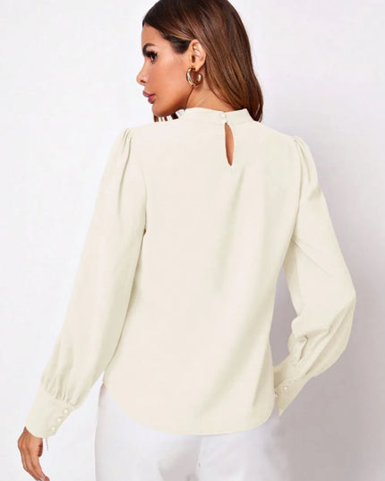 Ruched Mock Neck Long Sleeve Blouse 