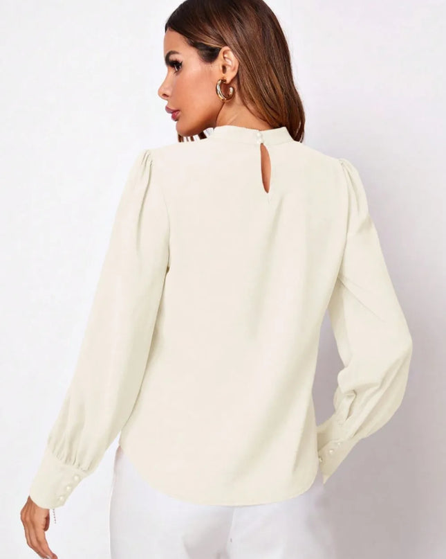 Ruched Mock Neck Long Sleeve Blouse 