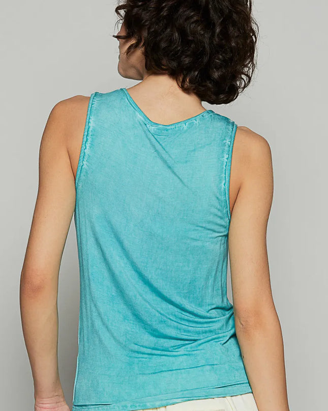 POL Half Button Round Neck Washed Tank 