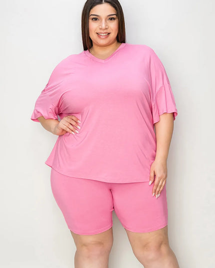 Basic Bae Full Size V-Neck Drop Shoulder T-Shirt and Shorts Set 