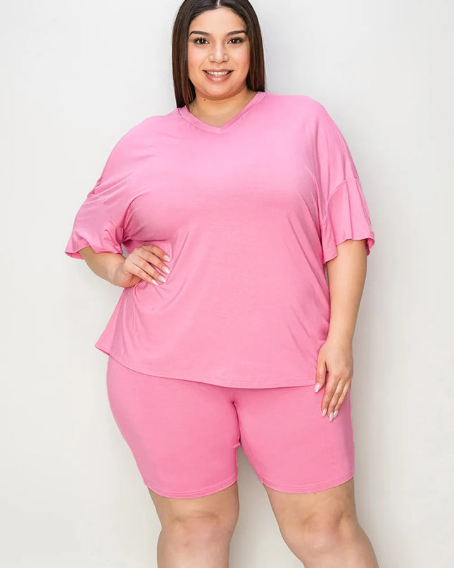 Basic Bae Full Size V-Neck Drop Shoulder T-Shirt and Shorts Set 