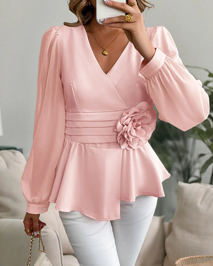 Flower Surplice Long Sleeve Blouse 