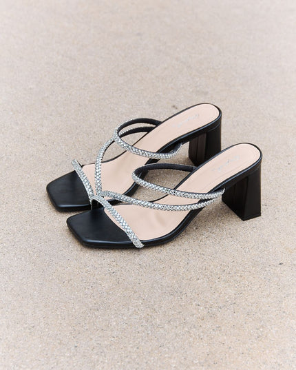 Qupid Level Up Rhinestone Strap Heels